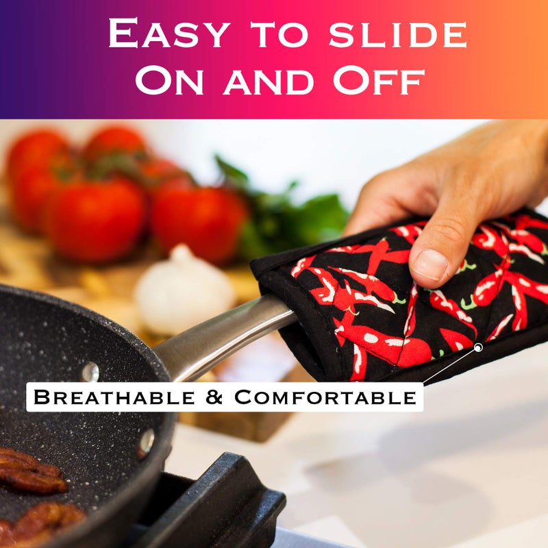 EHOMEA2Z Cast Iron Skillet Pan Pot Holder Covers Mitts Black Non-Slip Washable Sleeves for BBQ Baking Kitchen Cotton Commercial Grade (Chili, 10) - Image 3